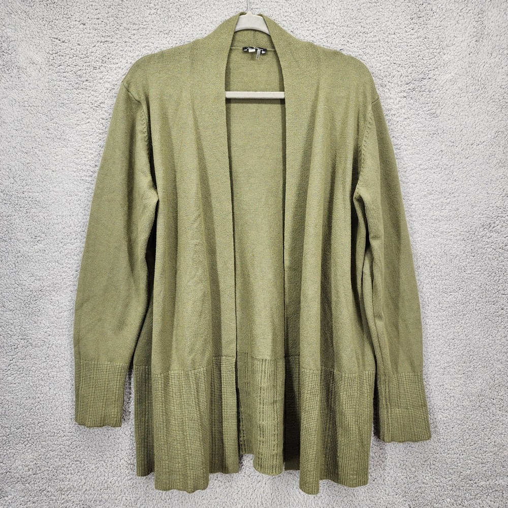 Vita Milano XL Open Front Cardiganβ Duster Sweater Knit Olive Green Wool Blend